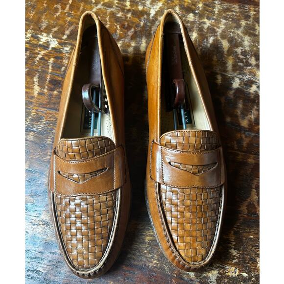 Cole Haan Brown Braided Leather Men's Slip on Dress Shoe Loafers Size 9.5N - Picture 2 of 10